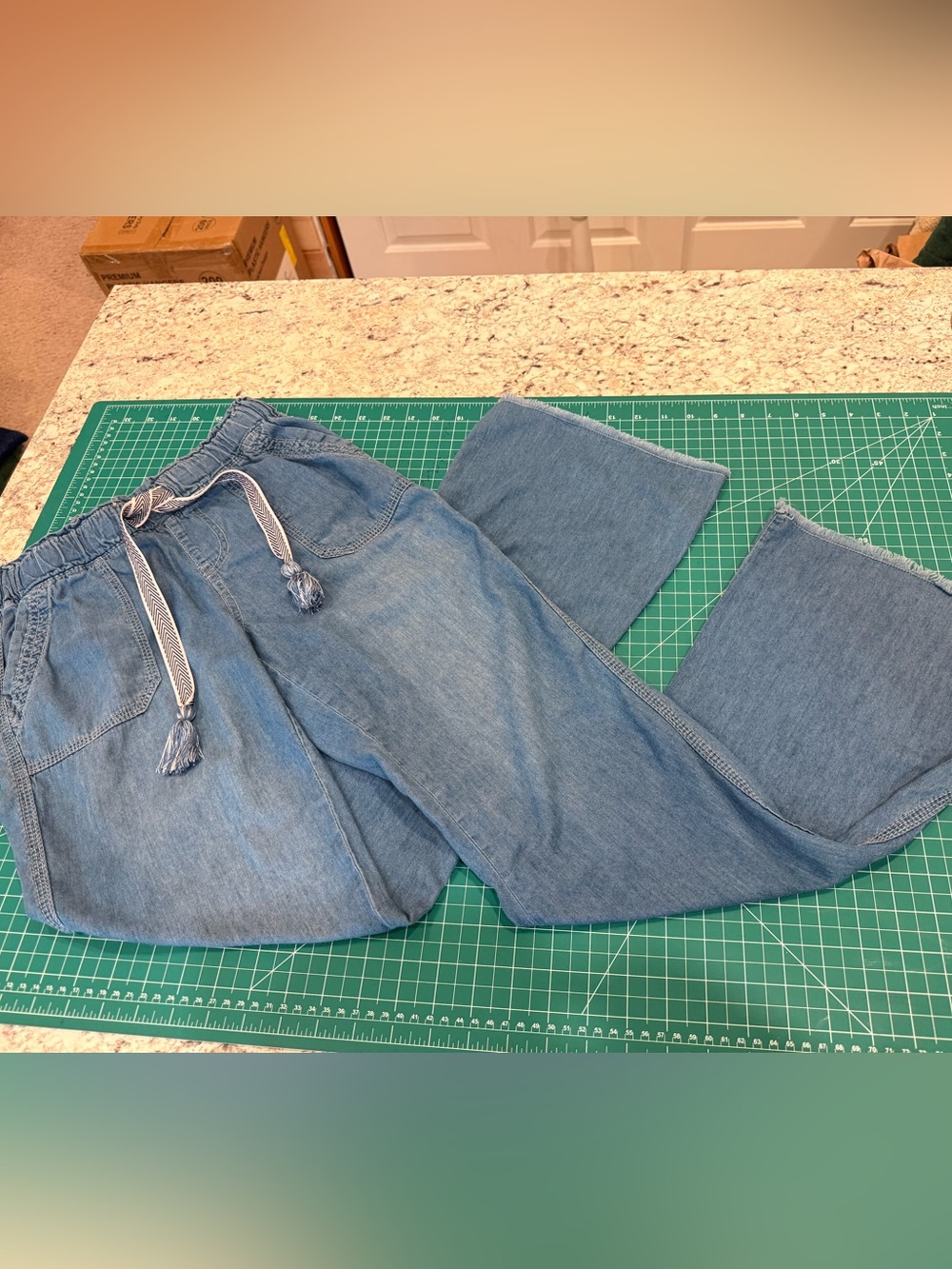 Rewash Chambray Wide Leg Pants S Pull On Drawstring Frayed Hem - Picture 3 of 10